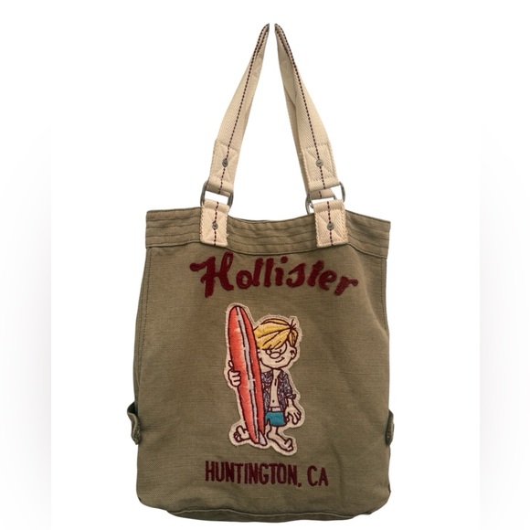Hollister Handbags - Vintage Hollister Canvas Surfer Boy Embroidered Huntington CA Tote Bag Rare EUC